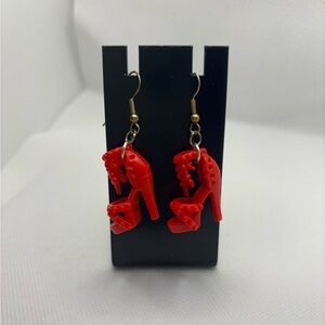 Handmade Barbiecore/Barbie red strappy high heel earrings